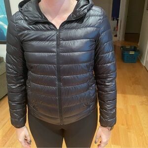 Down puffer jacket.